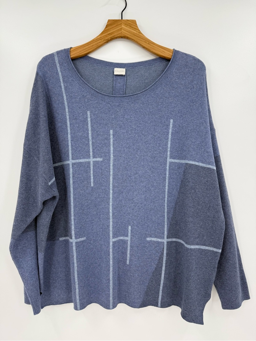 Poetry Blue Cotton Jumper Pullover Sweater with Button Up Back Size US 16